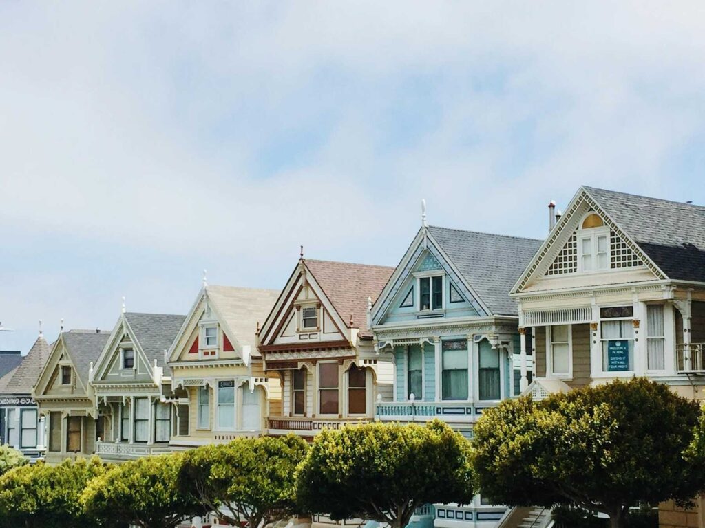 Colorful Victorian houses known as the Painted Ladies